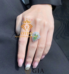 Nhẫn Nữ Kim Cương Xanh Green Thiên Nhiên 3.02 Carat - GIA