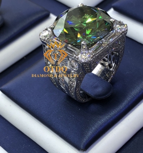 NHẪN NAM KIM CƯƠNG XANH GREEN 18 ly LUXURY -VÀNG Ý 750