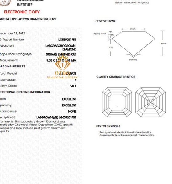 4.41 Carat F/VS1 - IGI - KC Nuôi Cấy 