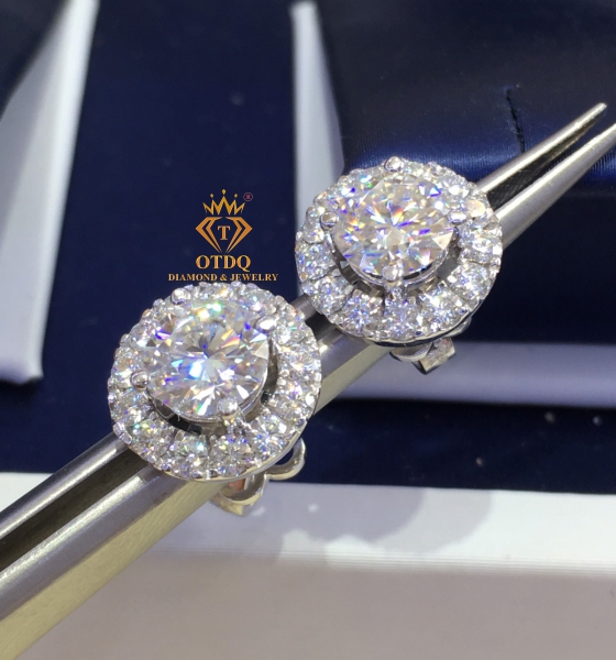 Bông tai Halo Kim Cương 6ly3, Vàng 14k - BT028 