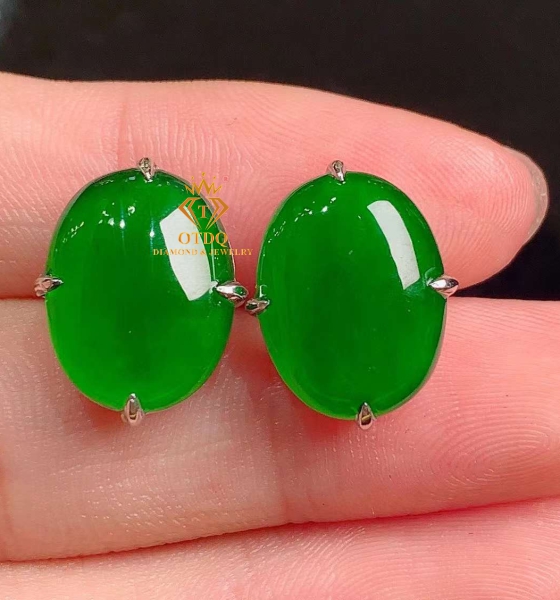 Bông tai Ngọc Phỉ Thuý Lục Đế Vương Jadeite Type A 