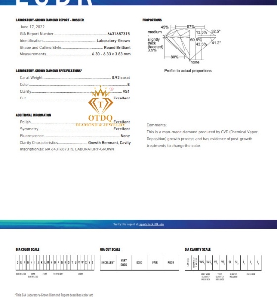 LAB DIAOND 8.1 LI E/VS1 chứng nhận GIA