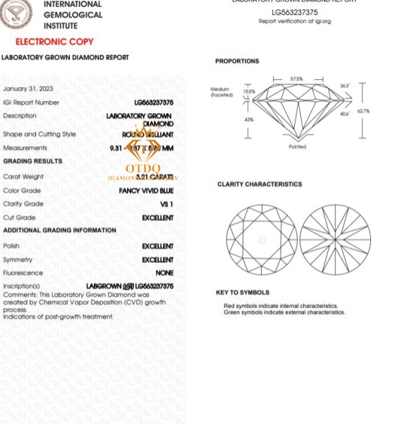 KC Xanh Blue 3.21 Carat ( 9.3ly ) Fancy Vivid Blue - IGI 