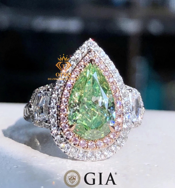 Nhẫn Nữ Kim Cương Xanh Green Thiên Nhiên 3.02 Carat - GIA